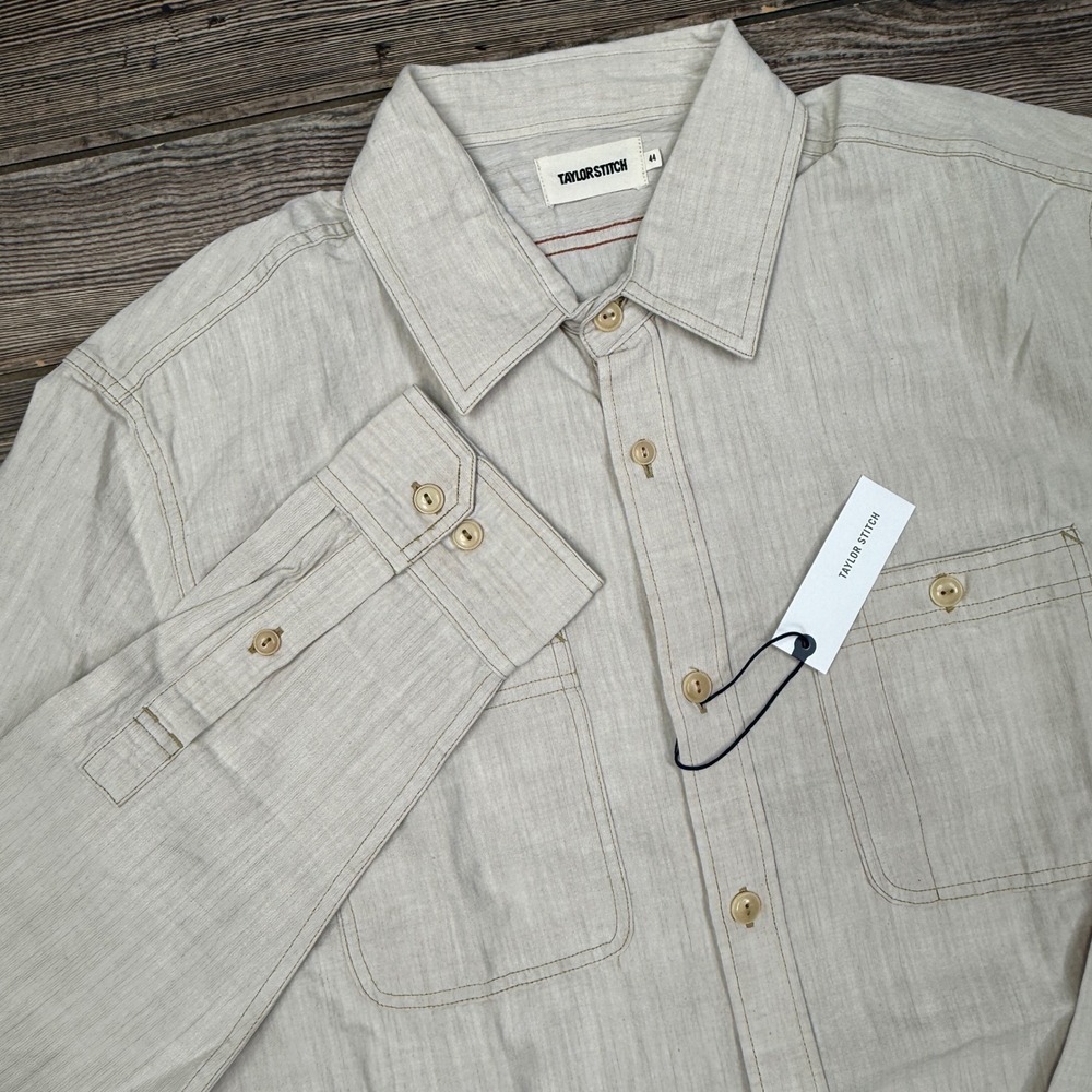 Taylor Stitch Men Size 44 XL The Foundry Shirt Natural Chambray Cotton NEW